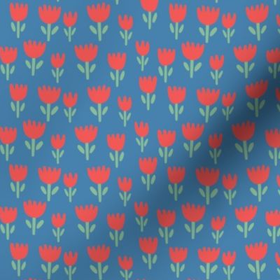 Red Blue Summer Tulips - 1 inch
