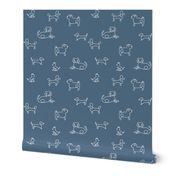 Dogs line art - dachshunds, labradors, pugs, poodles, chihuahuas on navy blue - medium