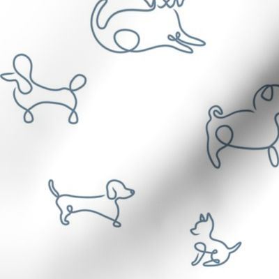 Dogs line art - dachshunds, labradors, pugs, poodles, chihuahuas, navy blue on white - medium