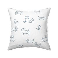 Dogs line art - dachshunds, labradors, pugs, poodles, chihuahuas, navy blue on white - medium