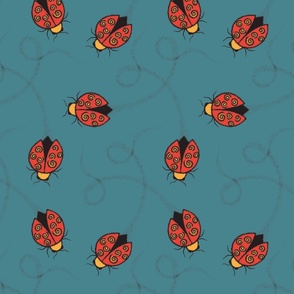 Wind and Wings: Ladybugs (on teal blue)