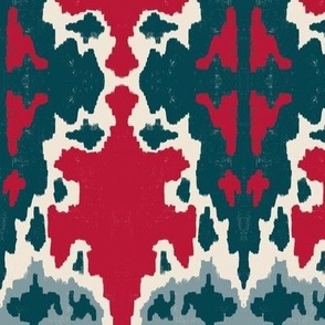 260 - $ Bold Red and Deep Teal Ikat pattern - large scale for home furnishings, cushions, bag making, and bed linen
