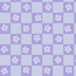 Summer Spring Daisy Checkered Pattern - purple lavender periwinkle