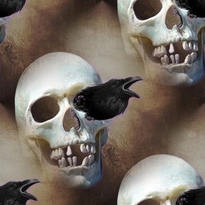 SKULL-RAVEN- BRONZE BKGD- ST- 8X8