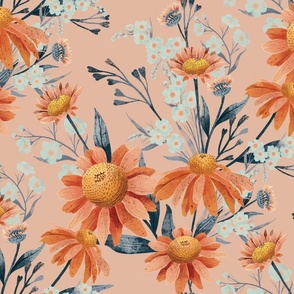 Jumbo Coneflower Floral Peach Pastel