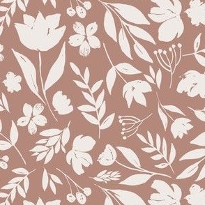 Earth tone floral botanical large scale wallpaper 