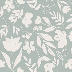 Dusty mint green floral botanical large scale wallpaper 