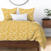 Mustard floral boho large jumbo scale wallpaper bed linen