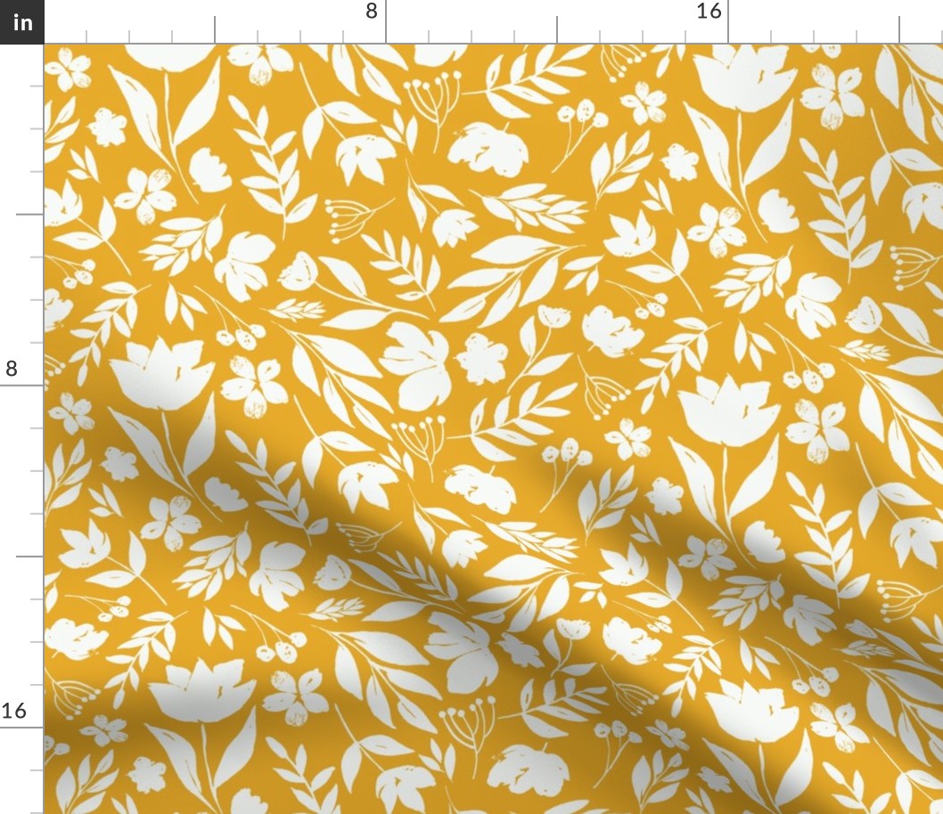 Mustard floral boho large jumbo scale wallpaper bed linen