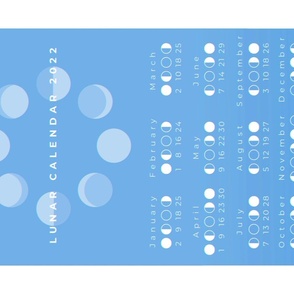 Lunar calendar 2022 with moon phases and light blue background