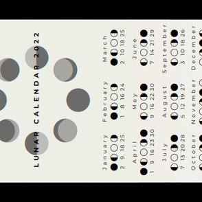 Lunar calendar 2022 with moon phases and white background