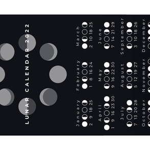 Lunar calendar 2022 with moon phases and black background