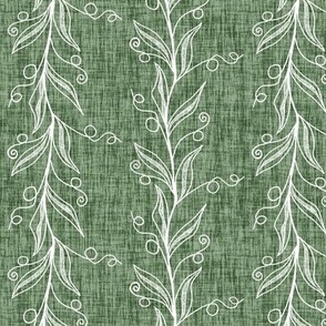 White Vines on Sage Green Woven Texture