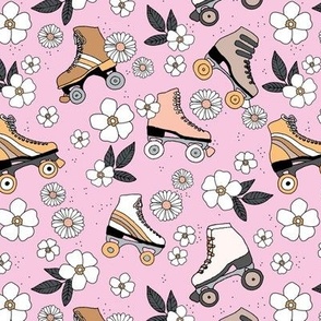 Roller skates and blossom sweet summer day playing outside boho sunshine kids design neutral vintage seventies pink brown white