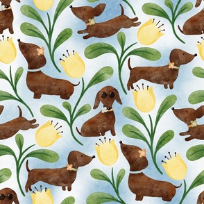 Spring Floral Sausage Dogs | Large Scale