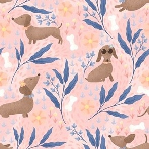 Peach Floral Dachshunds