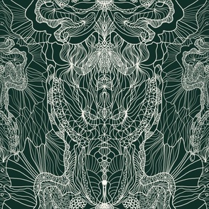 dark emerald damask 20 in x 18 in repeat detailed organic abstract drawing