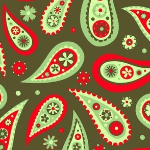 Dainty Paisley//Red and Mint//Large Scale