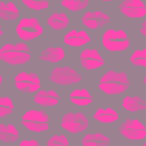 Lips Pop Art Pink Grey Medium Sized Pattern 