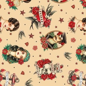 Pin Up Tattoo Fabric, Wallpaper and Home Decor | Spoonflower