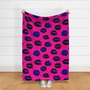 Lips Pink Black Pop Art Large Scale Pattern Wallpaper Fabric PUnk 