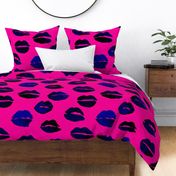 Lips Pink Black Pop Art Large Scale Pattern Wallpaper Fabric PUnk 