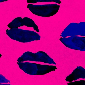 Lips Pink Black Pop Art Large Scale Pattern Wallpaper Fabric PUnk 