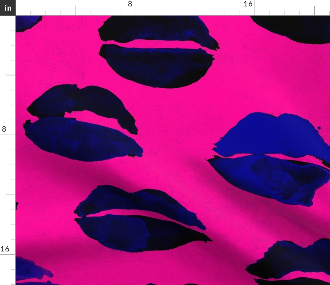 Lips Pink Black Pop Art Large Scale Pattern Wallpaper Fabric PUnk 