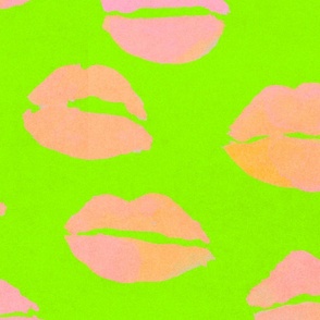Lips Pop Art Green Pink Acid Large Scale Pattern  