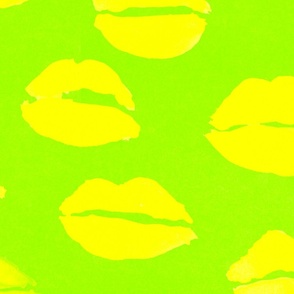 Green Yellow Lips Leopard Print Watercolor Pop Art 