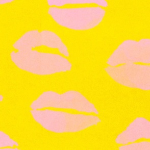 Lips Pop Art Yellow  PInk Large Scale Wallpaper Fabric pattern 