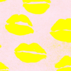 Lips Pop Art Yellow  Pink Large Scale Pattern