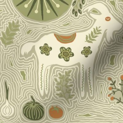 Scandanavian Folk animals, vegetables and plants Wallpaper