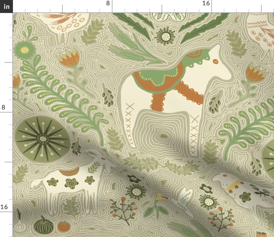Scandanavian Folk animals, vegetables and plants Wallpaper