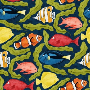 Coral Reef Fish Friends | Dark Blue | Large Scale