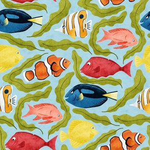 Coral Reef Fish Friends | Sky Blue | Large Scale