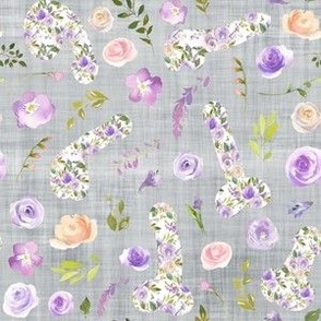 small scale purple floral willy grey linen