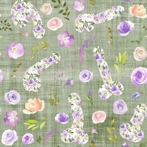 small scale purple floral willy green linen
