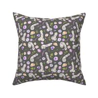 small scale purple floral willy grey