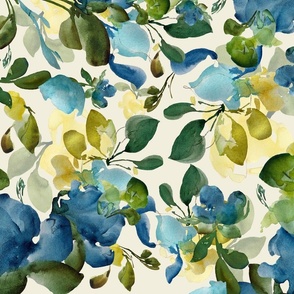 Watercolor Blue Flowers Hand Painted Print