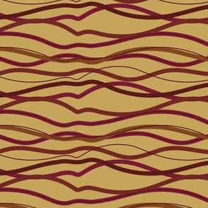 Burgundy Wavy Lines Flow Horizontally on a Mustard Yellow Background