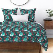  Maximalist Cats Botanical on Teal