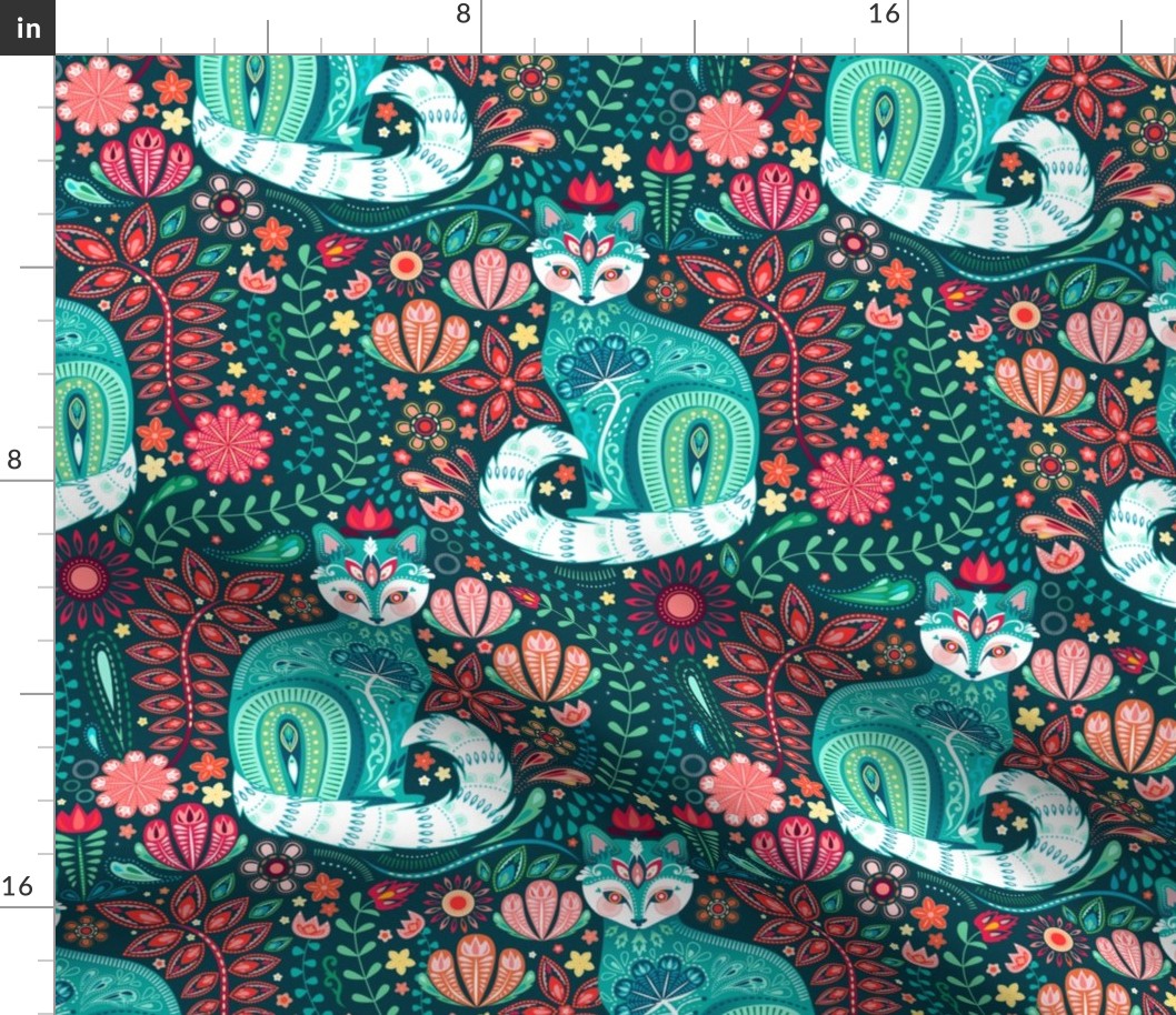  Maximalist Cats Botanical on Teal