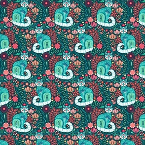 Maximalist Cats Botanical on Teal - Small