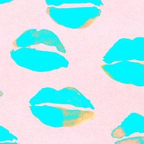 Pastel Lips Pink Pop Art Blue y2k Large pattern