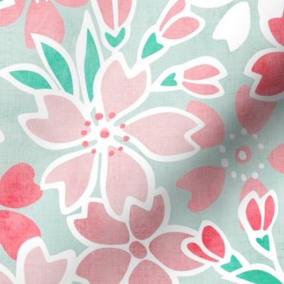 Cherry Blossom- Sea Glass- Large- Sakura Flower- Spring Flowers- Japanese Floral- Japan- Coral- Mint- Cotton Candy- Pink- Floral Nursery Wallpaper- Home Decor Fabric- Kawaii