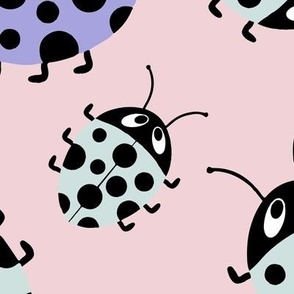 Ladybug in pastel tones, candy pink, mauve and mint - jumbo scale for nursery decor, kids duvet covers, kids decor and soft furnishings