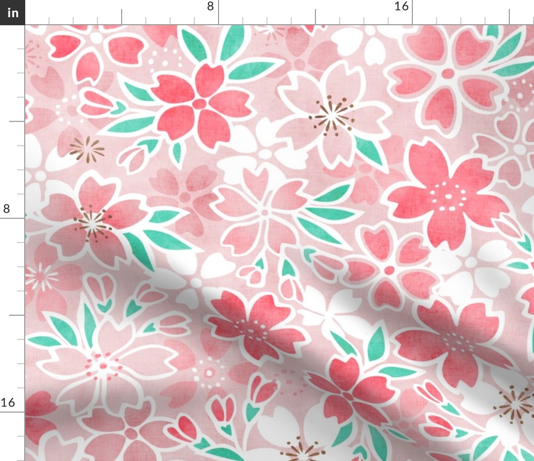 Cherry Blossom- Pink- Large- Sakura Flower- Spring Flowers- Japanese Floral- Japan- Coral- Mint- Cotton Candy- Floral Nursery Wallpaper- Home Decor Fabric- Kawaii