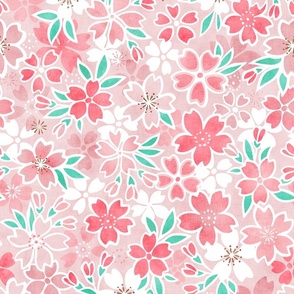 Cherry Blossom- Pink- Medium- Sakura Flower- Spring Flowers- Japanese Floral- Japan- Coral- Mint- Cotton Candy- Floral Nursery Wallpaper- Home Decor Fabric- Kawaii