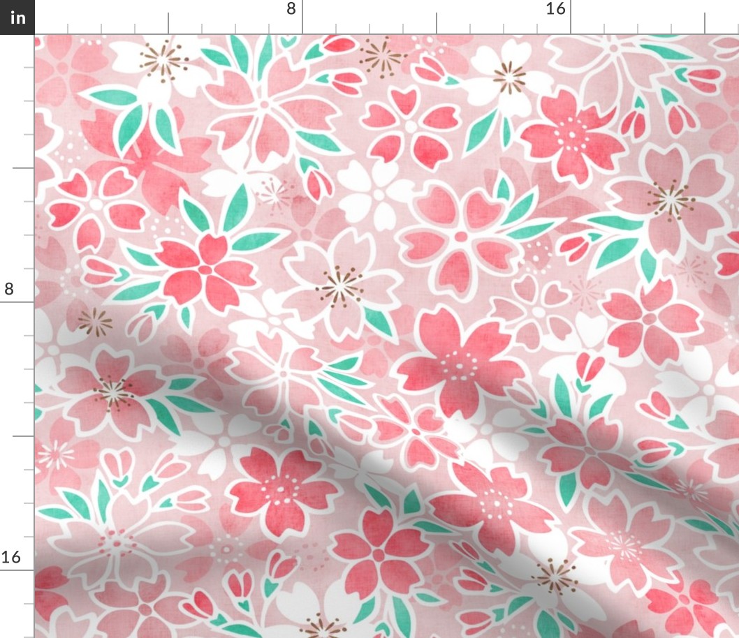 Cherry Blossom- Pink- Medium- Sakura Flower- Spring Flowers- Japanese Floral- Japan- Coral- Mint- Cotton Candy- Floral Nursery Wallpaper- Home Decor Fabric- Kawaii